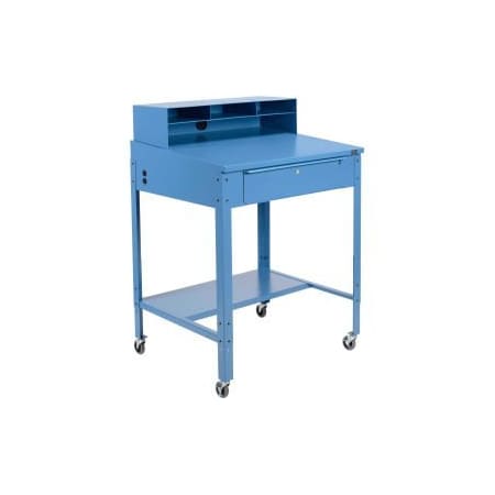 Sloped Mobile Shop Desk W/ Pigeonhole Riser, 34-1/2W X 30D, Blue